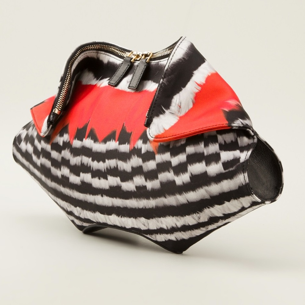 Alexander McQueen De Manta Feather Print Clutch